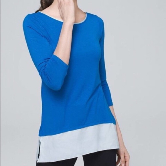 White House Black Market Sweaters - White House Black Market Woven Hem 3Q Sleeve Tunic Blue Tee Size XXS NWT